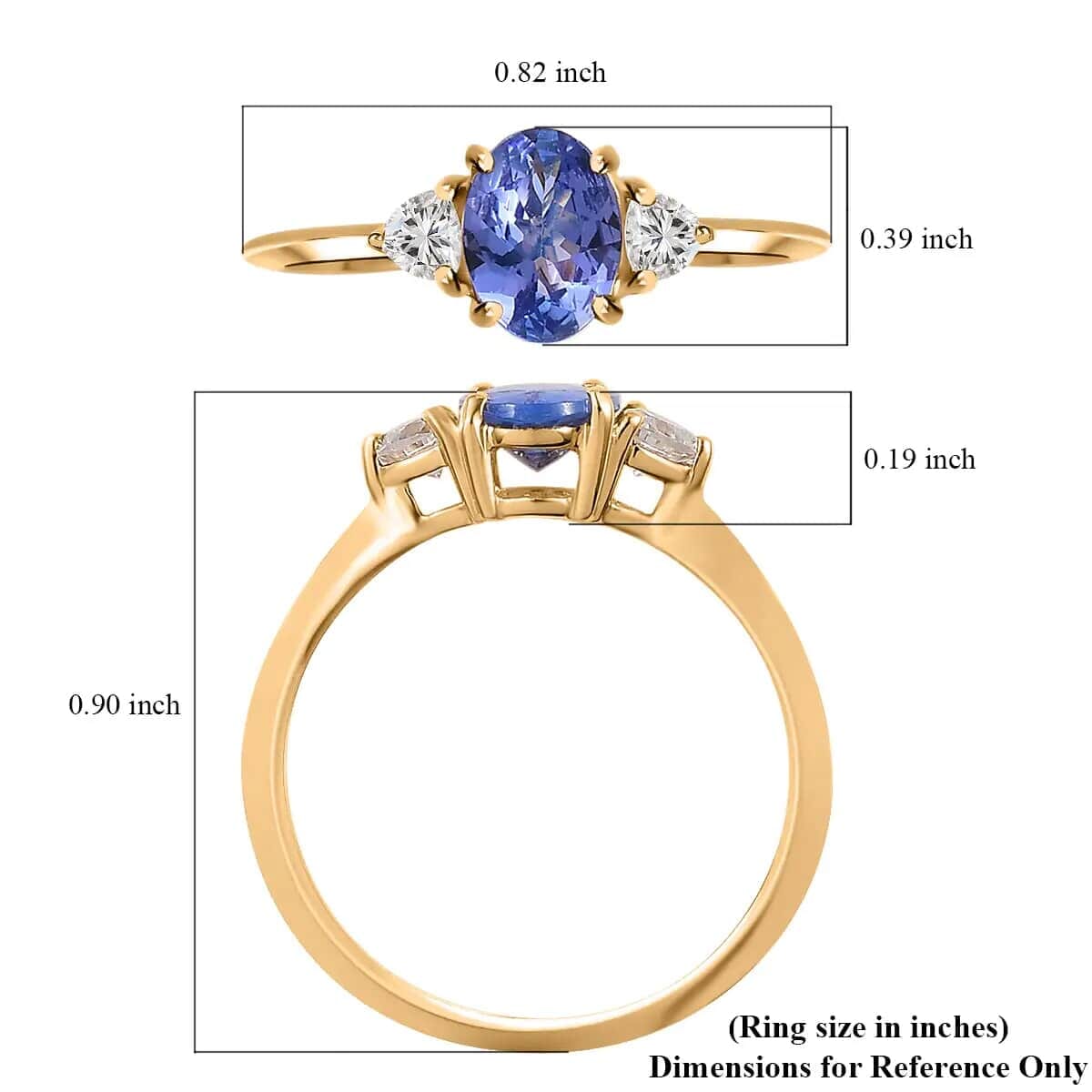 LUXORO 10K Yellow Gold AAA Tanzanite, Moissanite Trilogy Ring (Size 10.0) 1.15 ctw image number 6