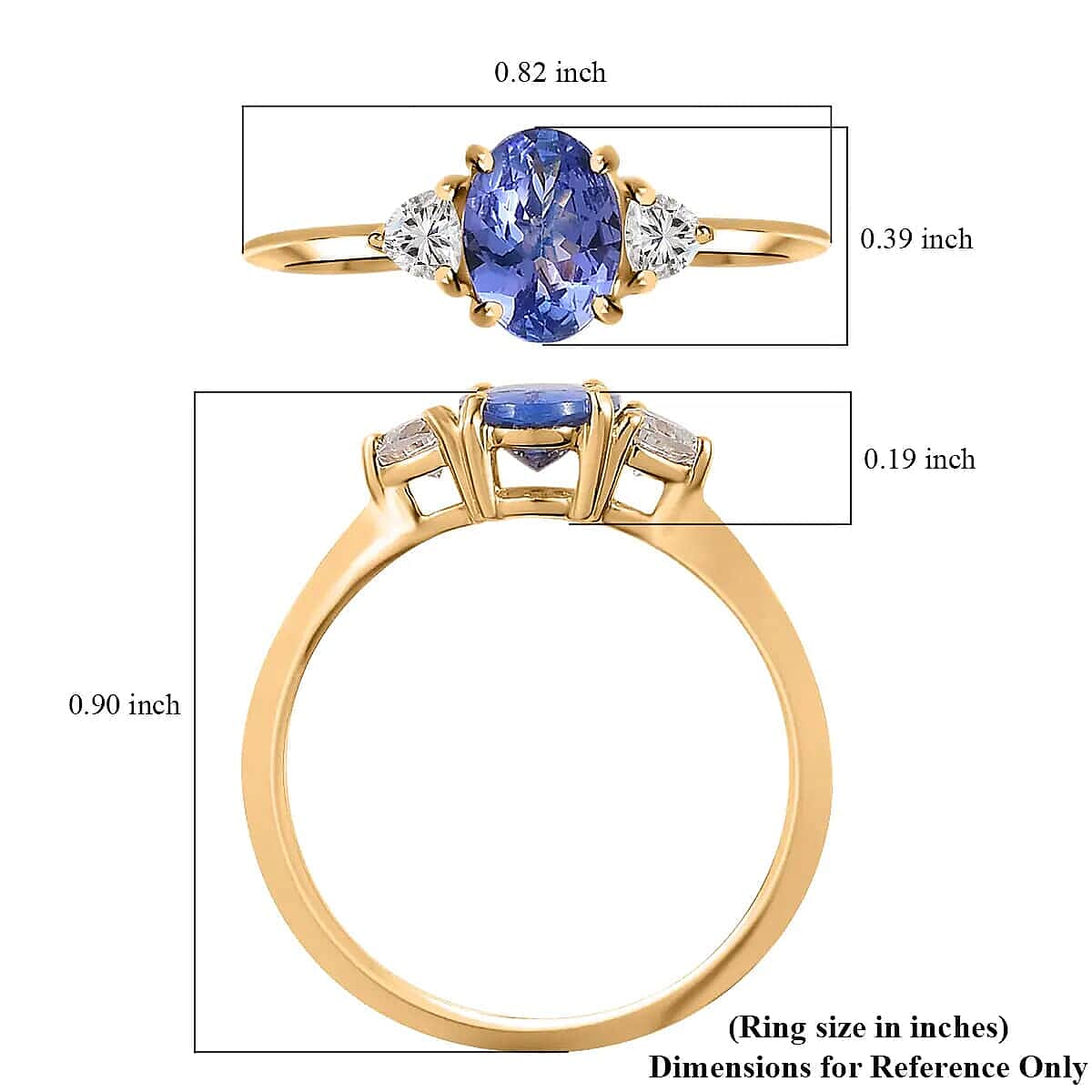 Luxoro AAA Tanzanite Ring, Moissanite Accent Ring, Trilogy Ring, Three Stone Ring, 10K Yellow Gold Ring, Promise Ring For Her, Gold Gift For Her 1.15 ctw image number 6