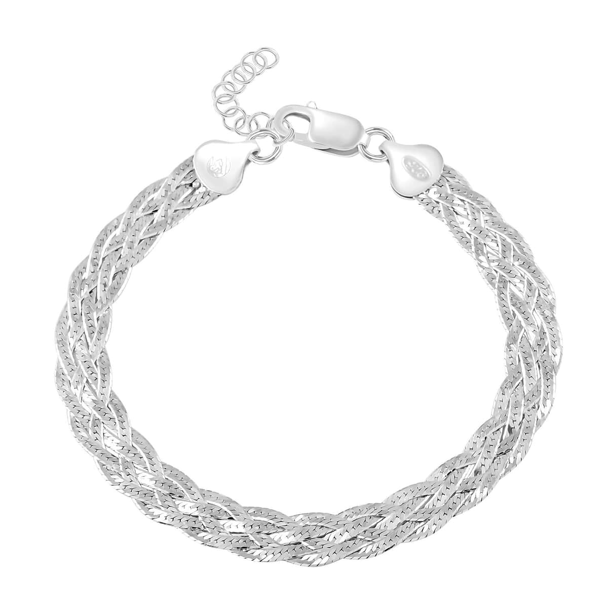 Italian Sterling Silver 5 Lines Braided Herringbone Chain Bracelet (7.0-8.0In) 5.70 Grams image number 0