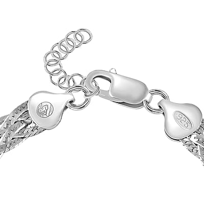 Italian Sterling Silver 5 Lines Braided Herringbone Chain Bracelet (7.0-8.0In) 5.70 Grams