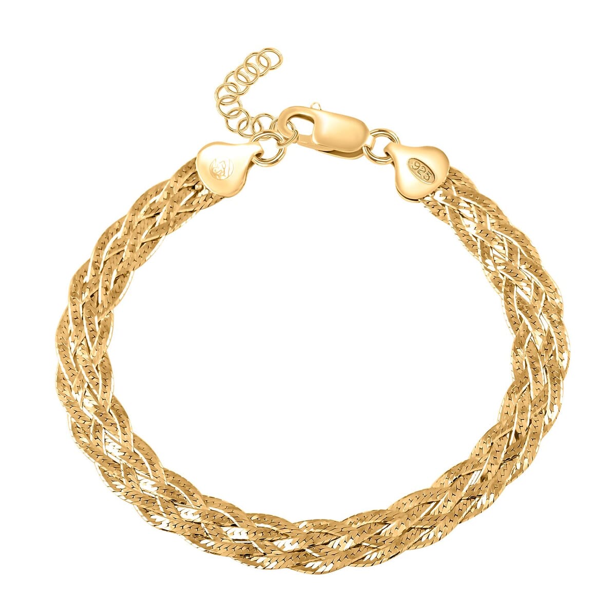 Italian 14K Yellow Gold Over Sterling Silver 5 Lines Braided Herringbone Chain Bracelet (7.0-8.0In) 5.70 Grams image number 0