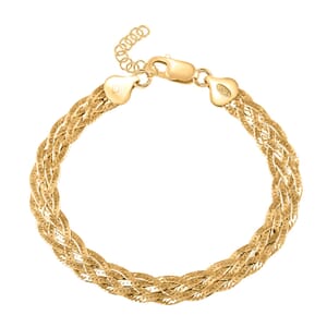 Italian 14K Yellow Gold Over Sterling Silver 5 Lines Braided Herringbone Chain Bracelet (7.0-8.0In) 5.70 Grams