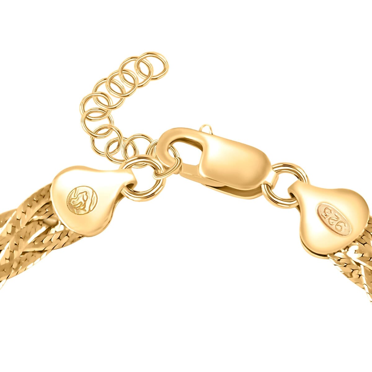 Italian 14K Yellow Gold Over Sterling Silver 5 Lines Braided Herringbone Chain Bracelet (7.0-8.0In) 5.70 Grams image number 3