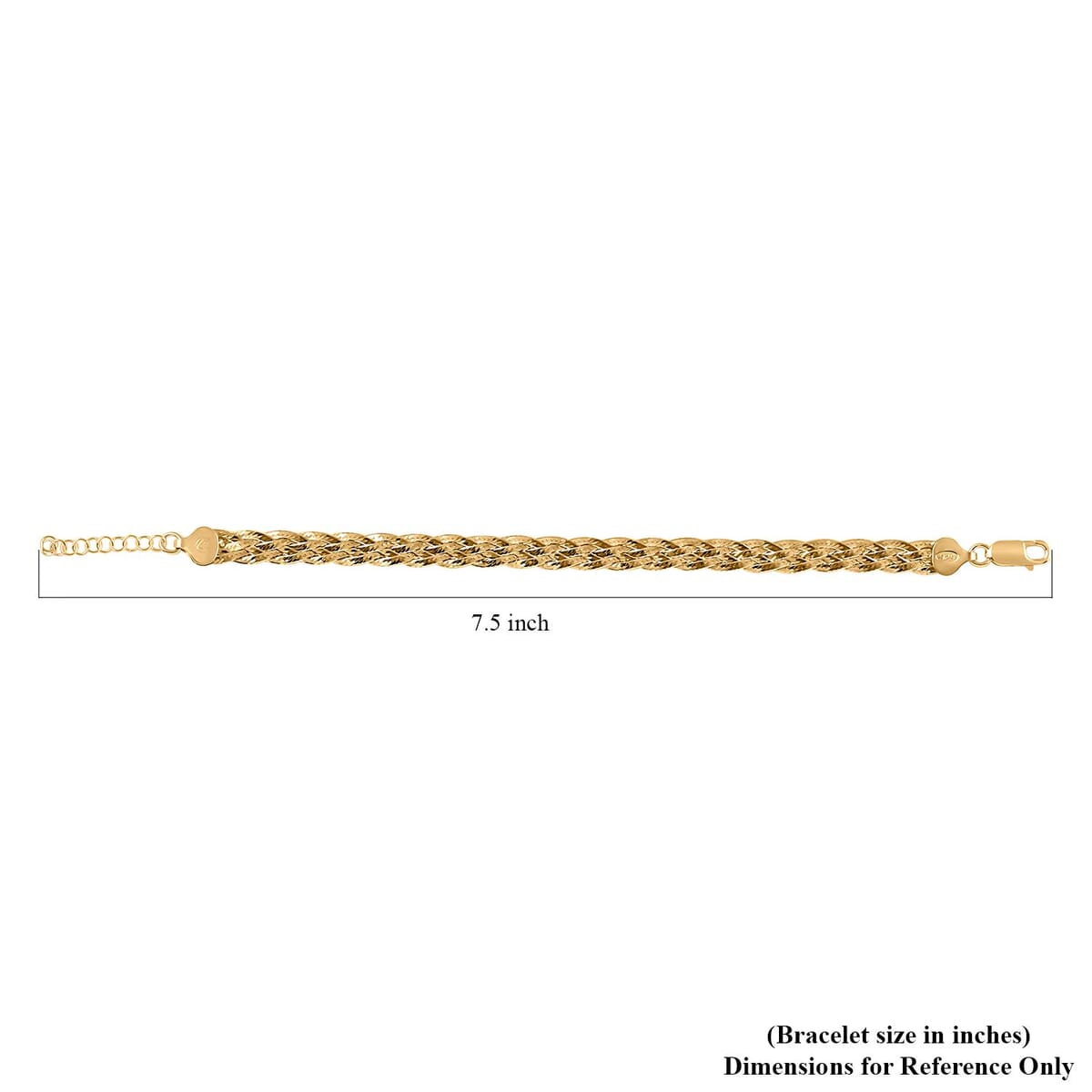 Italian 14K Yellow Gold Over Sterling Silver 5 Lines Braided Herringbone Chain Bracelet (7.0-8.0In) 5.70 Grams image number 4