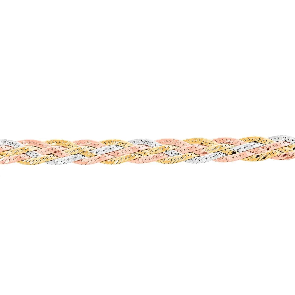 5 Lines Braided Herringbone Bracelet, Tri Tone Bracelet, Italian 14K Yellow Rose Gold Over Sterling Silver Bracelet, Adjustable Bracelet 5.80 Grams image number 4