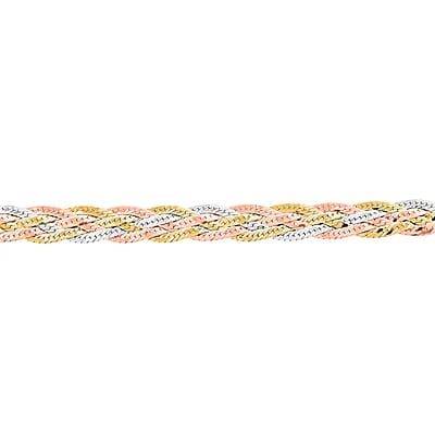 5 Lines Braided Herringbone Bracelet, Tri Tone Bracelet, Italian 14K Yellow Rose Gold Over Sterling Silver Bracelet, Adjustable Bracelet 5.80 Grams