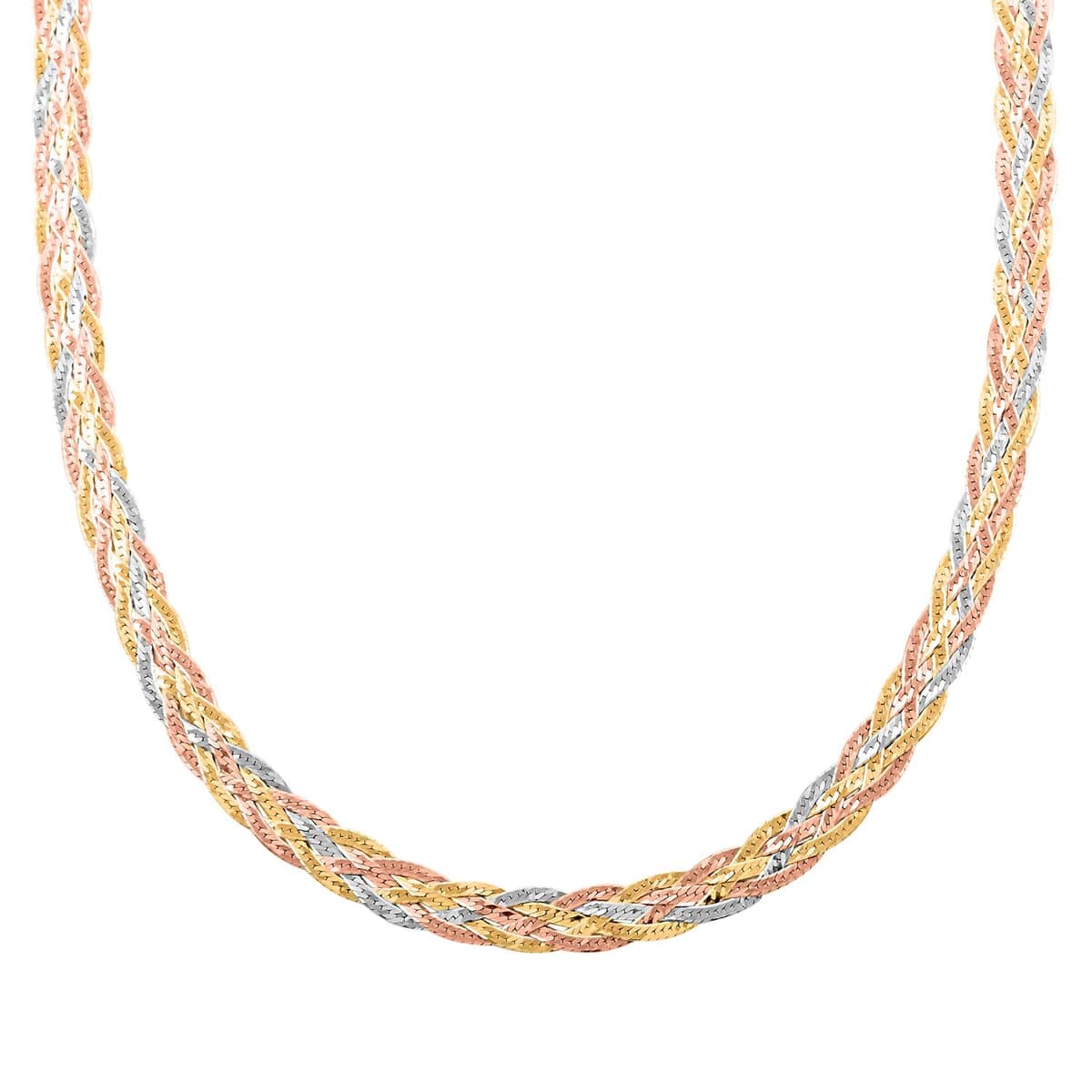 Italian 14K Yellow Rose Gold Over and Sterling Silver 5 Lines Braided Herringbone Necklace 18 Inches 12.90 Grams image number 0