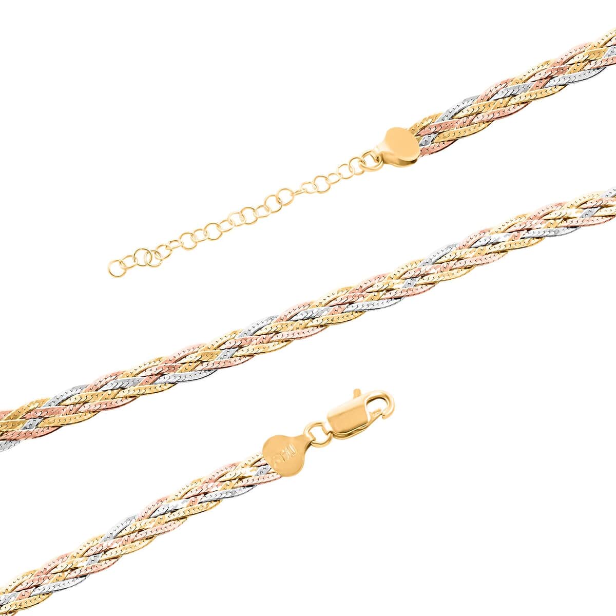 Italian 14K Yellow Rose Gold Over and Sterling Silver 5 Lines Braided Herringbone Necklace 18 Inches 12.90 Grams image number 2