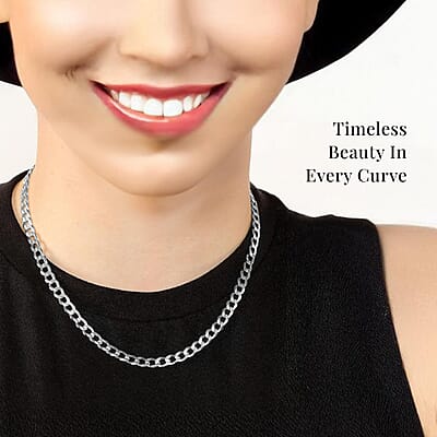 Italian Flat Pave Necklace in Sterling Silver 121.9 Grams 20 Inches