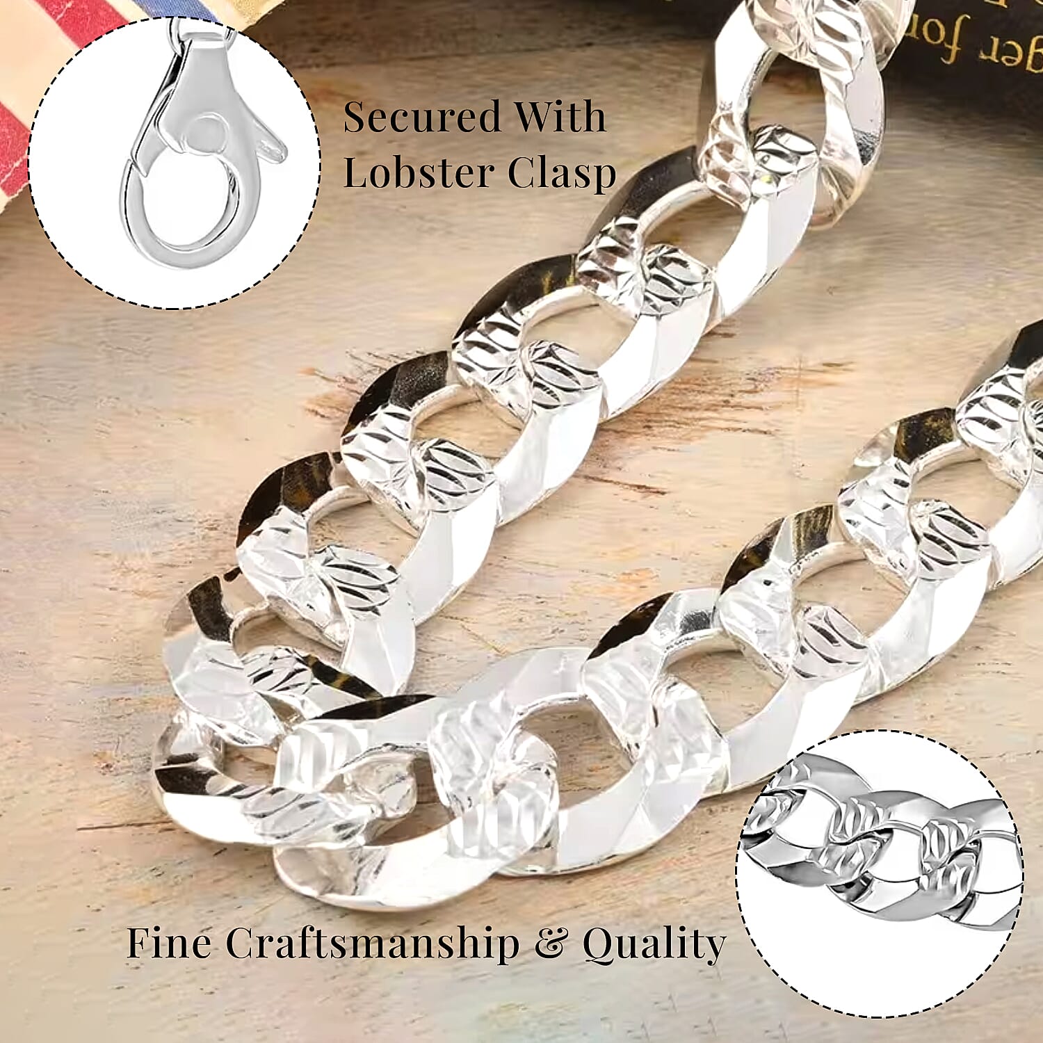 Italian Flat Pave Necklace in Sterling Silver 121.9 Grams 20 Inches