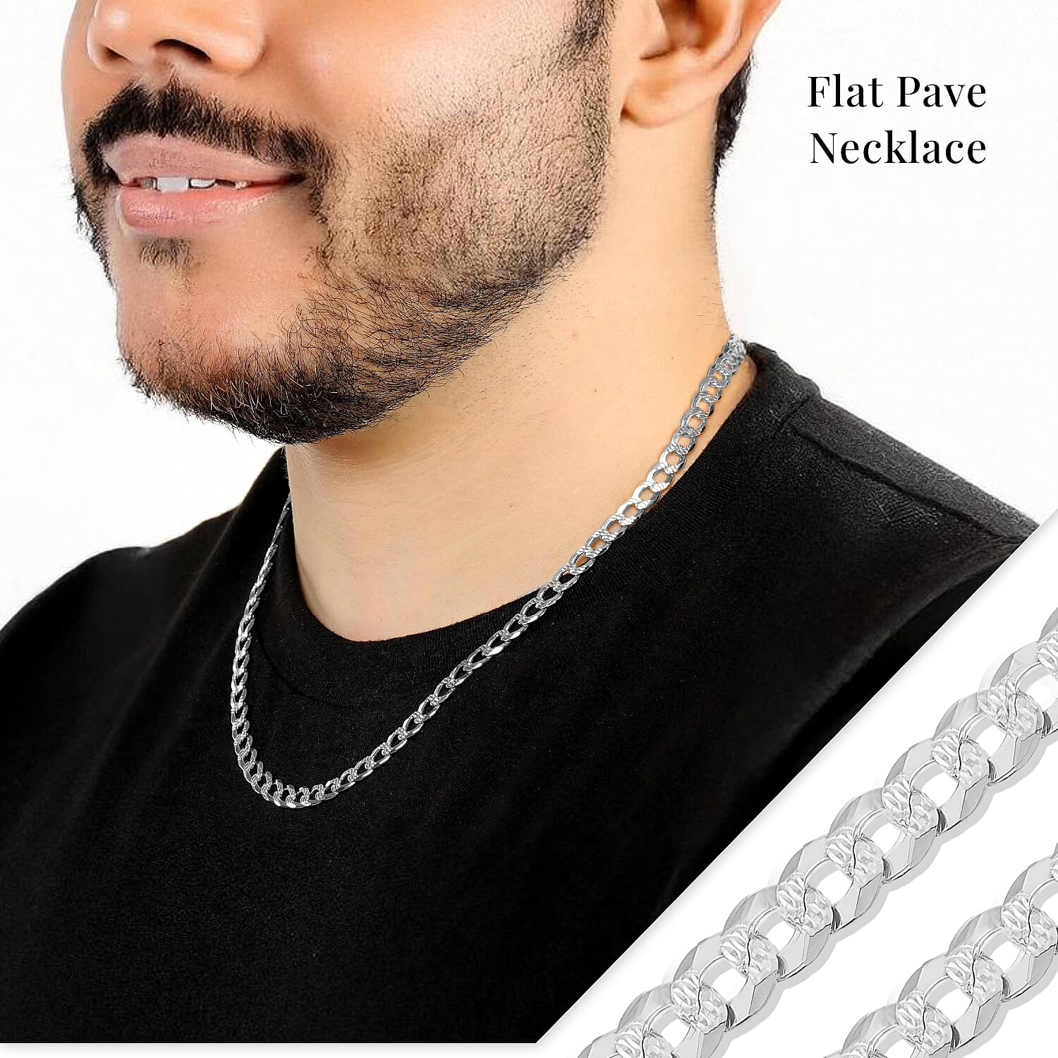 Italian Flat Pave Necklace in Sterling Silver 121.9 Grams 20 Inches