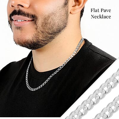 Italian Flat Pave Necklace in Sterling Silver 121.9 Grams 20 Inches