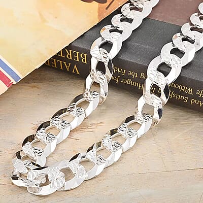 Italian Flat Pave Necklace in Sterling Silver 121.9 Grams 20 Inches
