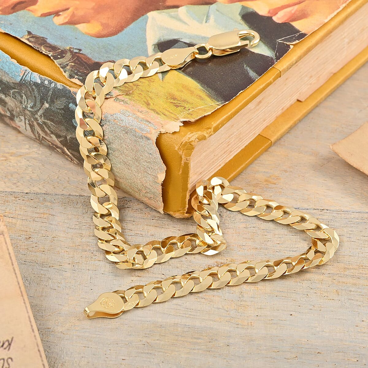 Italian 14K Yellow Gold Over Sterling Silver Falt Pave Bracelet (8.50 In) 9.6 Grams image number 1