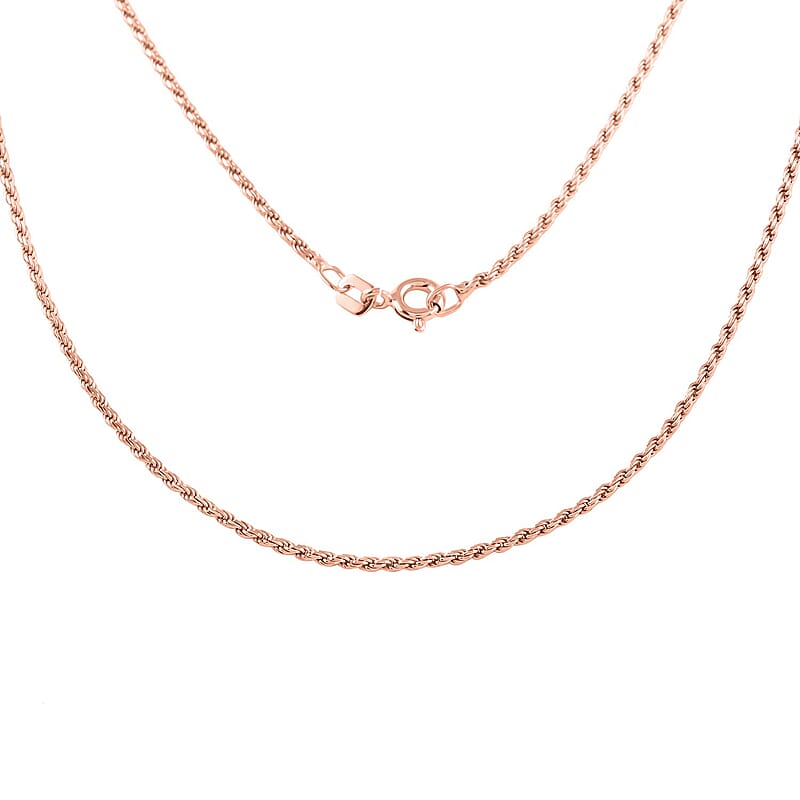Italian 14K Rose Gold Over Sterling Silver Rope Chain Necklace 20 Inches 3.70 Grams