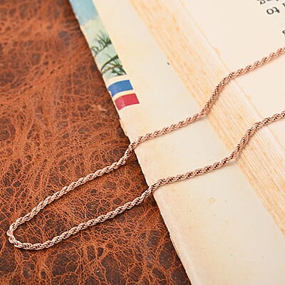 Italian 14K Rose Gold Over Sterling Silver Rope Chain Necklace 20 Inches 3.70 Grams