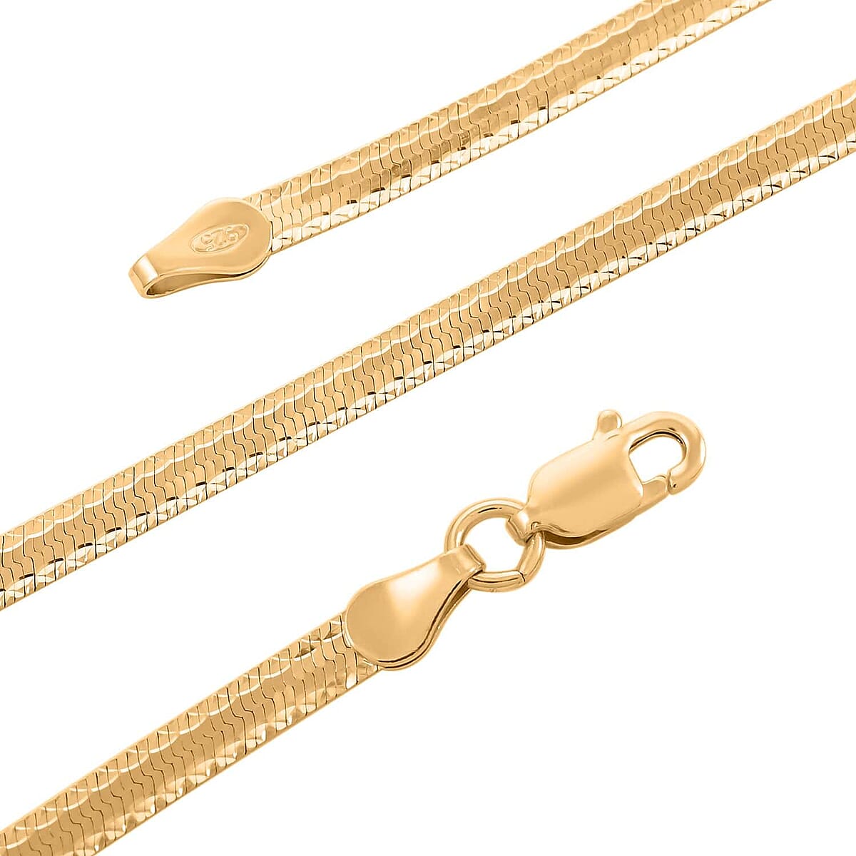 Italian 14K Yellow Gold Over Sterling Silver Herringbone Chain Necklace, 18 Inch Necklace, Silver Jewelry For Her 6.3 Grams image number 0