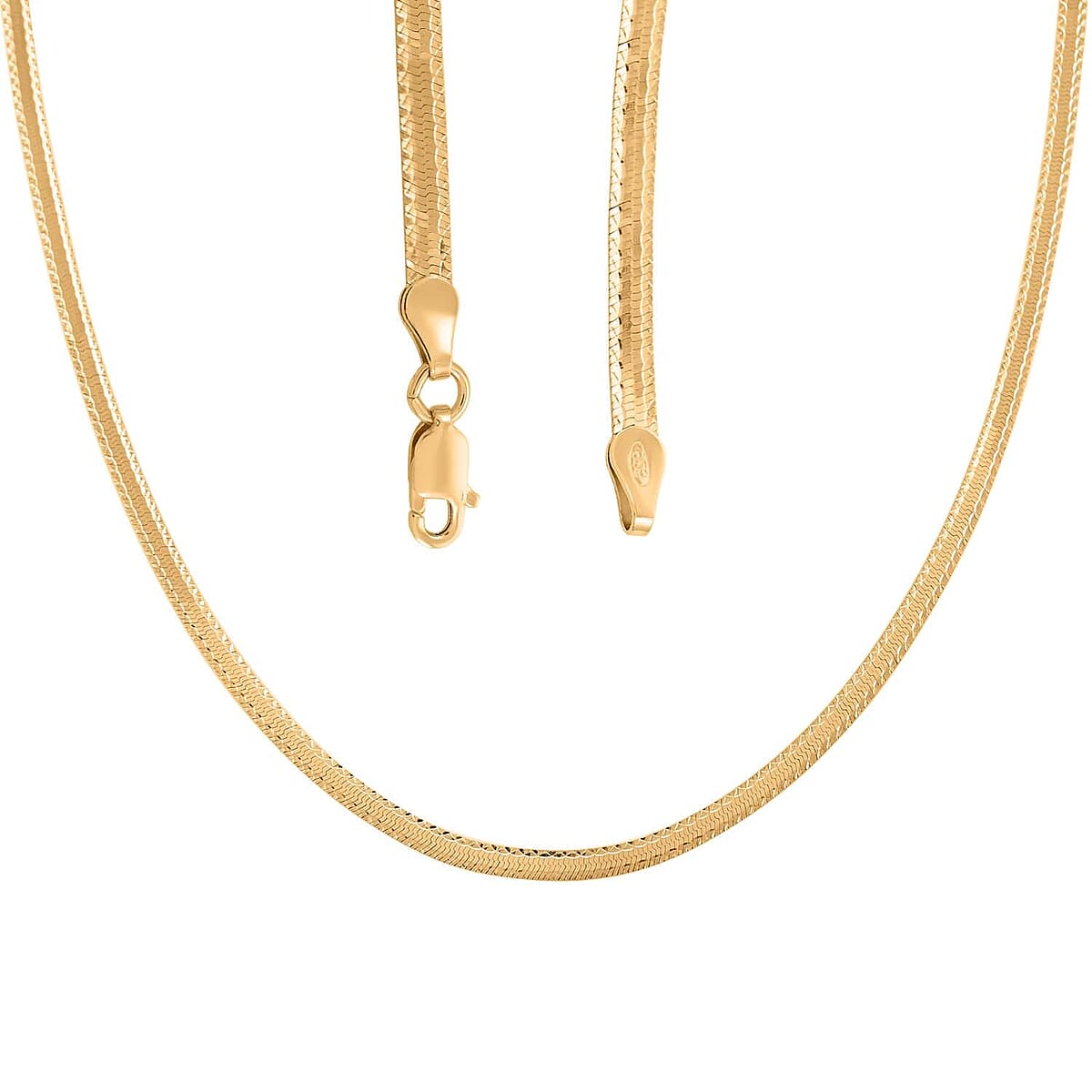 Italian 14K Yellow Gold Over Sterling Silver Herringbone Chain Necklace, 18 Inch Necklace, Silver Jewelry For Her 6.3 Grams image number 3