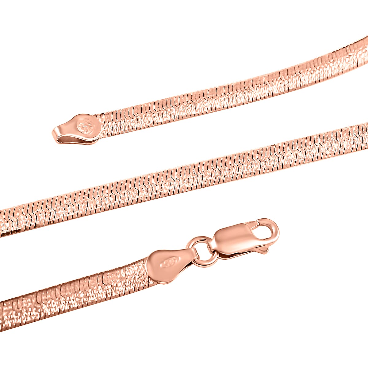 Herringbone Stardust Chain Necklace , Italian 14K Rose Gold Over Sterling Silver Necklace , 18 Inch Chain Necklace 9.6 Grams image number 2