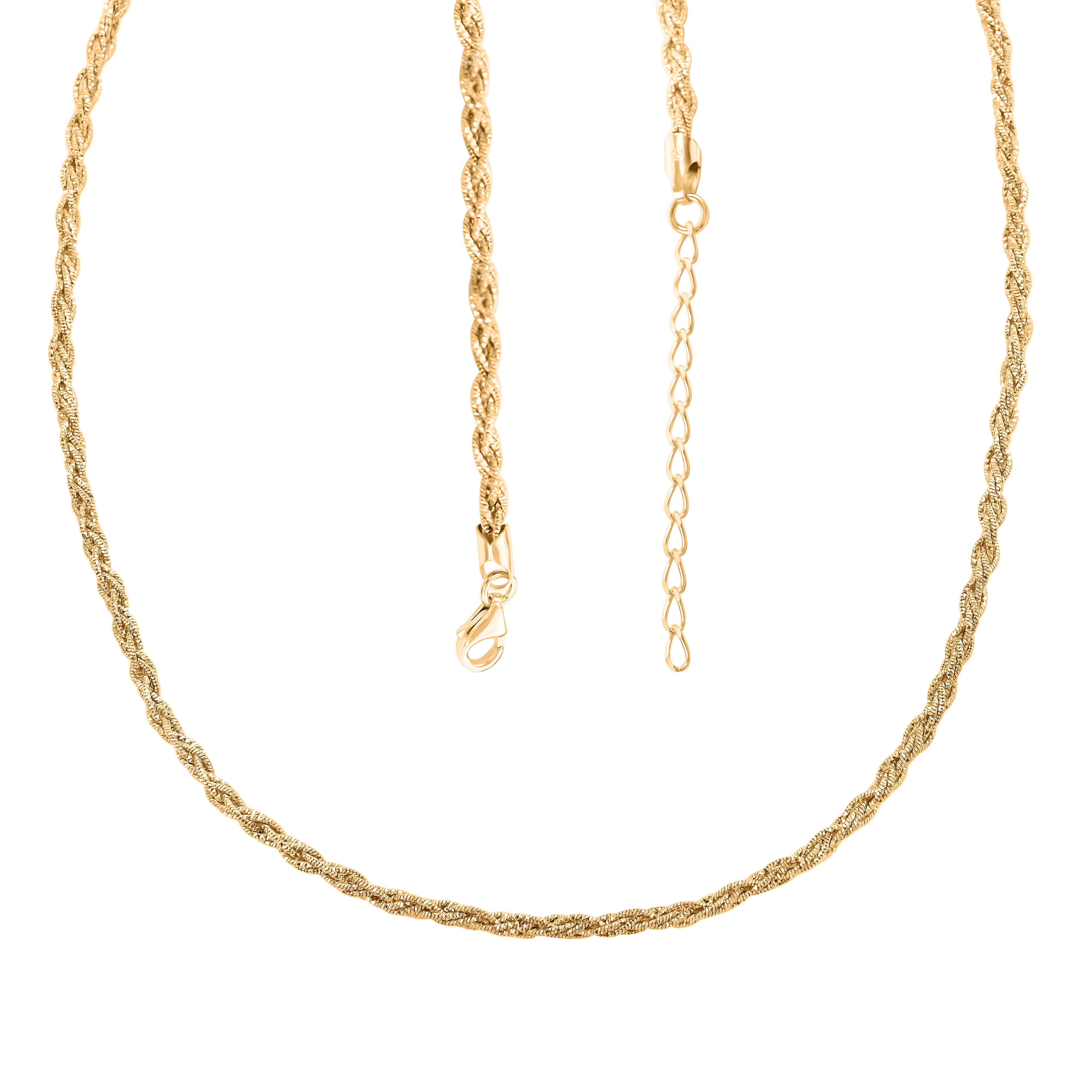 Italian 14K Yellow Gold Over Sterling Silver Snake Brite Rope Necklace 18 Inches 16.9 Grams