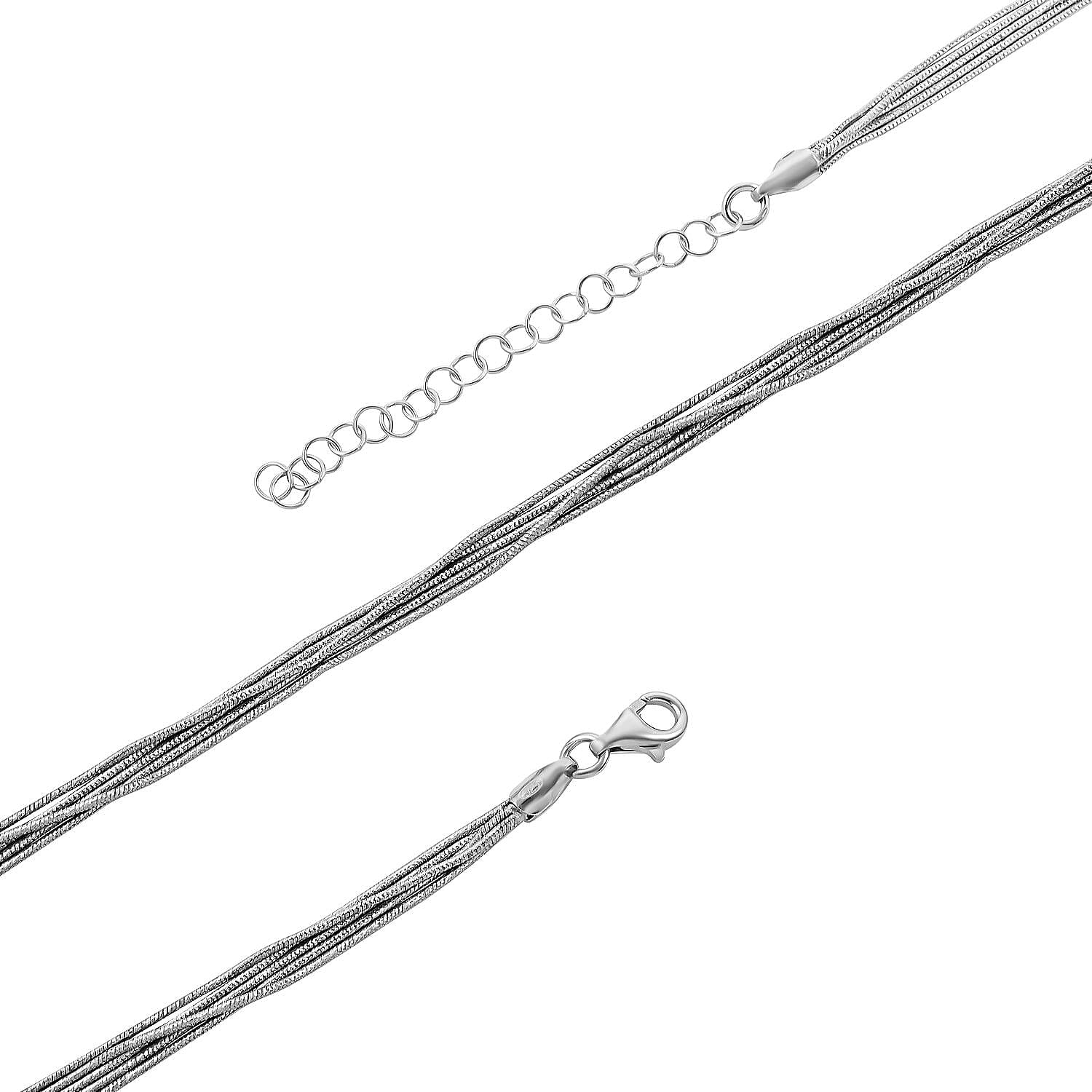 Italian Rhodium Over Sterling Silver 5 Lines Star Dust Snake Chain Necklace 20 Inches with Extender 13 Grams