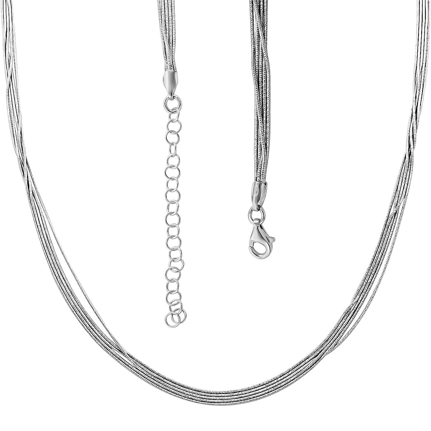 Italian Rhodium Over Sterling Silver 5 Lines Star Dust Snake Chain Necklace 20 Inches with Extender 13 Grams