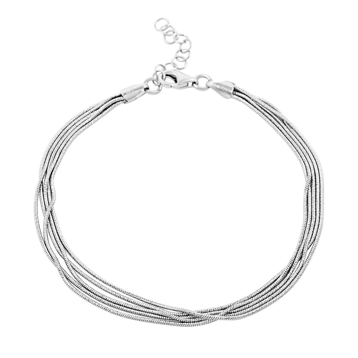 Italian Rhodium Over Sterling Silver 5 Lines Star Dust Snake Bracelet (7.00 In) 4.70 Grams image number 0