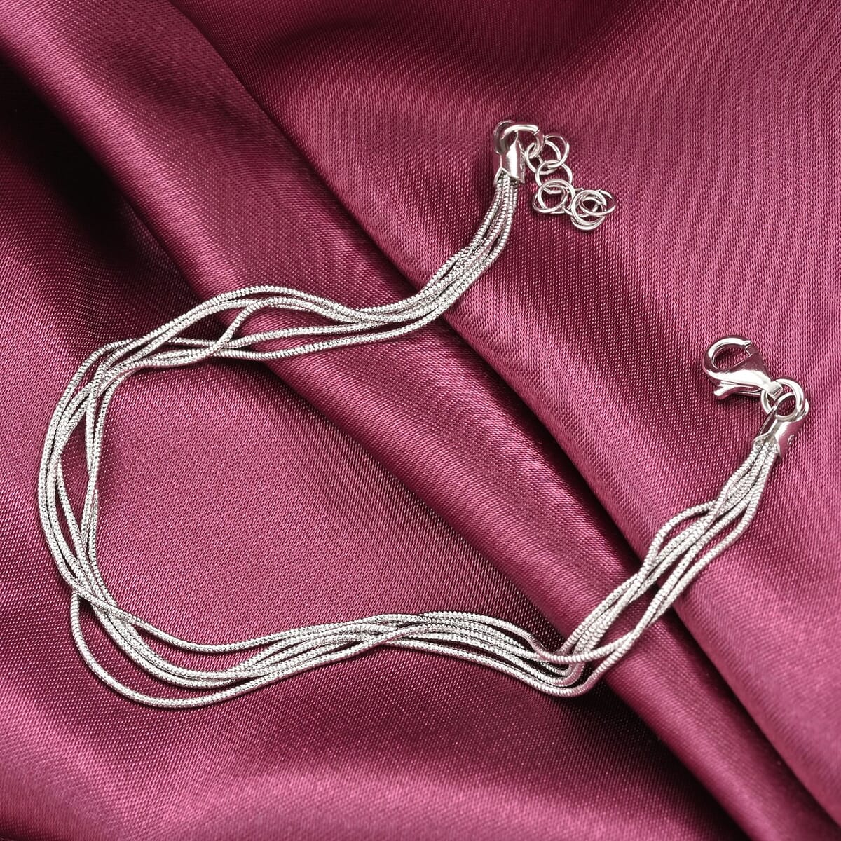 Italian Rhodium Over Sterling Silver 5 Lines Star Dust Snake Bracelet (7.00 In) 4.70 Grams image number 1