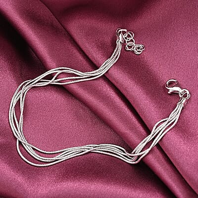 Italian Rhodium Over Sterling Silver 5 Lines Star Dust Snake Bracelet (7.00 In) 4.70 Grams