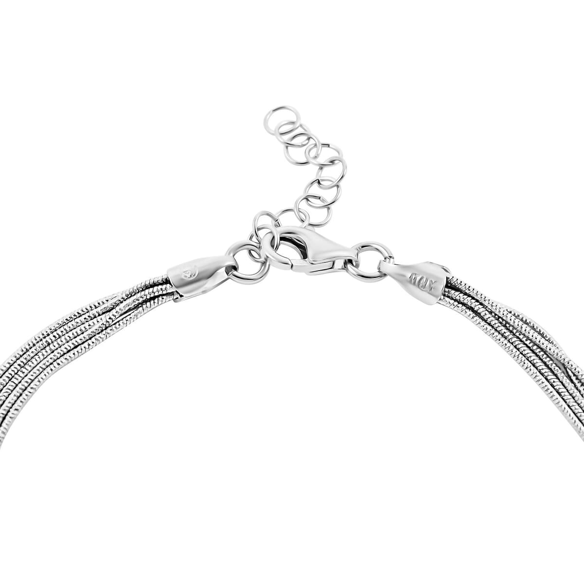 Italian Rhodium Over Sterling Silver 5 Lines Star Dust Snake Bracelet (7.00 In) 4.70 Grams image number 3