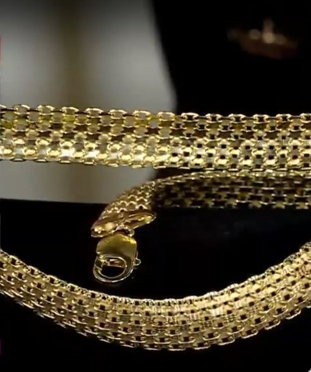 Italian 14K Yellow Gold Over Sterling Silver Bismark Domed Slash Cut Necklace 18 Inches 45.4 Grams image number 3