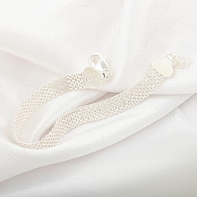 Italian Sterling Silver Bismark 8 Lines Pave Bracelet (7.00 In) 6.90 Grams