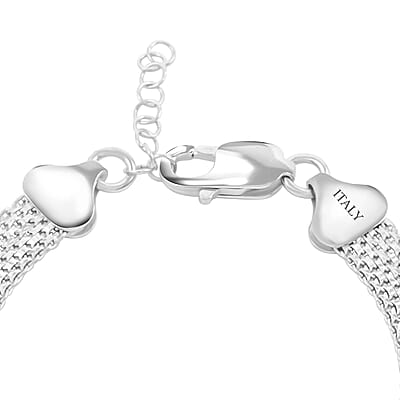 Italian Sterling Silver Bismark 8 Lines Pave Bracelet (7.00 In) 6.90 Grams