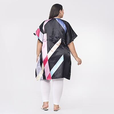 Tamsy Multi Color Abstract Printed Kaftan with Drawstring - One Size Curve