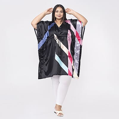 Tamsy Multi Color Abstract Printed Kaftan with Drawstring - One Size Curve