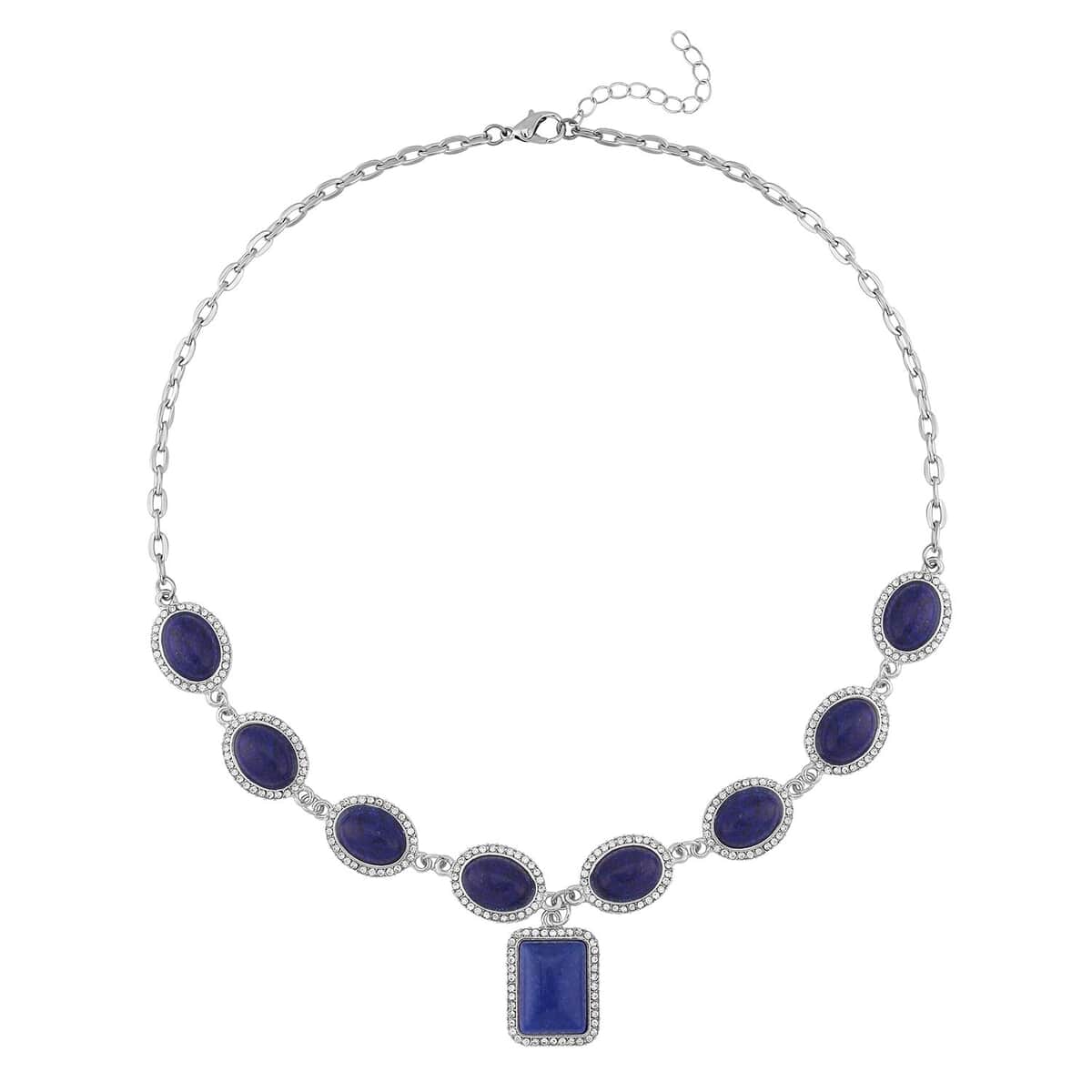 Lapis Lazuli and White Austrian Crystal Necklace 18-20 Inches in Silvertone 90.00 ctw image number 0