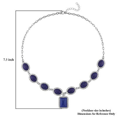Lapis Lazuli and White Austrian Crystal Necklace 18-20 Inches in Silvertone 90.00 ctw