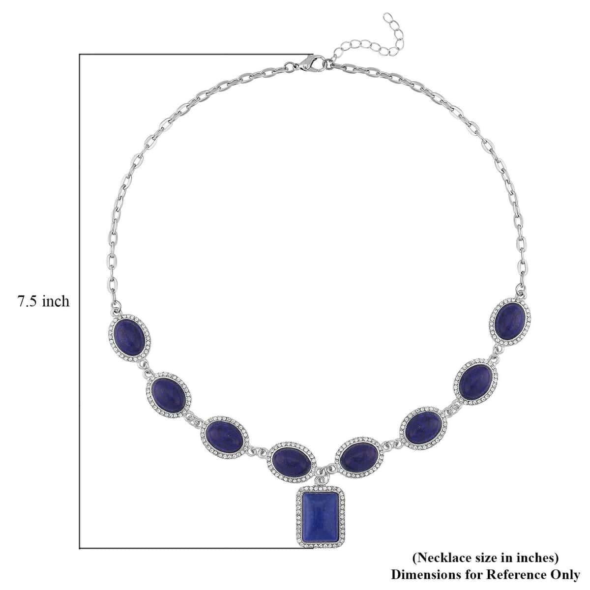 Lapis Lazuli and White Austrian Crystal Necklace 18-20 Inches in Silvertone 90.00 ctw image number 4