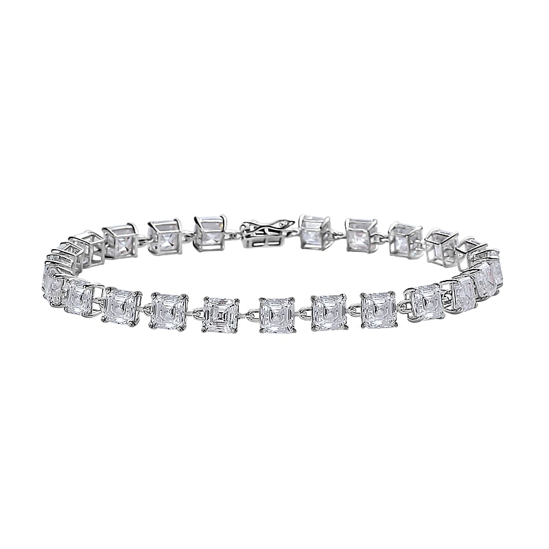Asscher Cut Moissanite 13.85 ctw Link Bracelet in 10K White Gold (6.50 In) 4 Grams