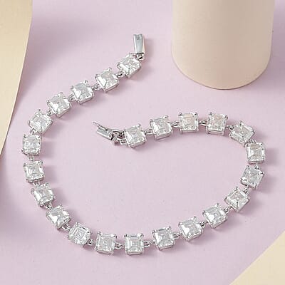 Asscher Cut Moissanite 13.85 ctw Link Bracelet in 10K White Gold (6.50 In) 4 Grams