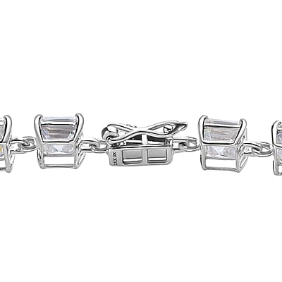 Asscher Cut Moissanite 13.85 ctw Link Bracelet in 10K White Gold (6.50 In) 4 Grams
