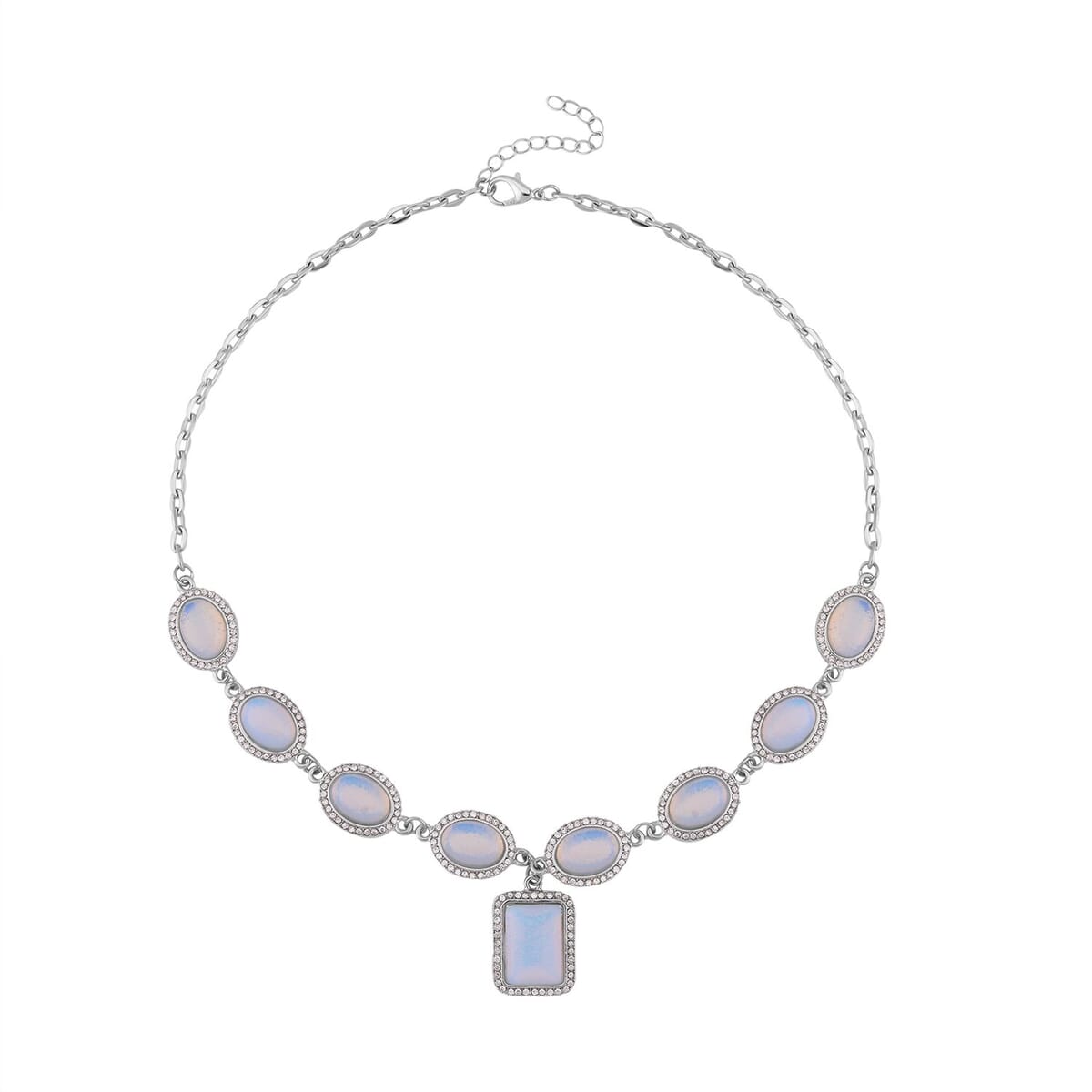 Opalite and White Austrian Crystal Necklace 18-20 Inches in Silvertone 91.50 ctw image number 0