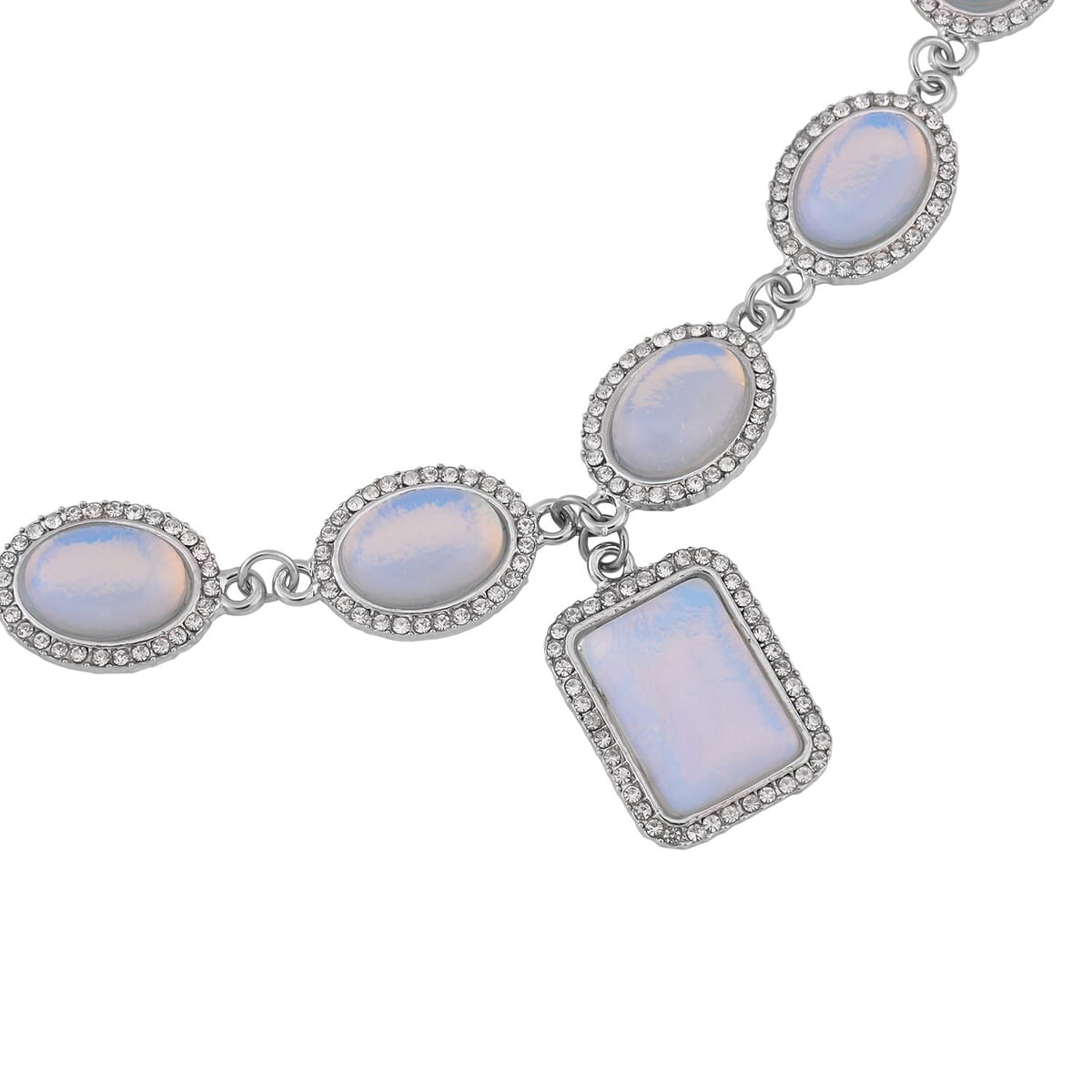 Opalite and White Austrian Crystal Necklace 18-20 Inches in Silvertone 91.50 ctw image number 2