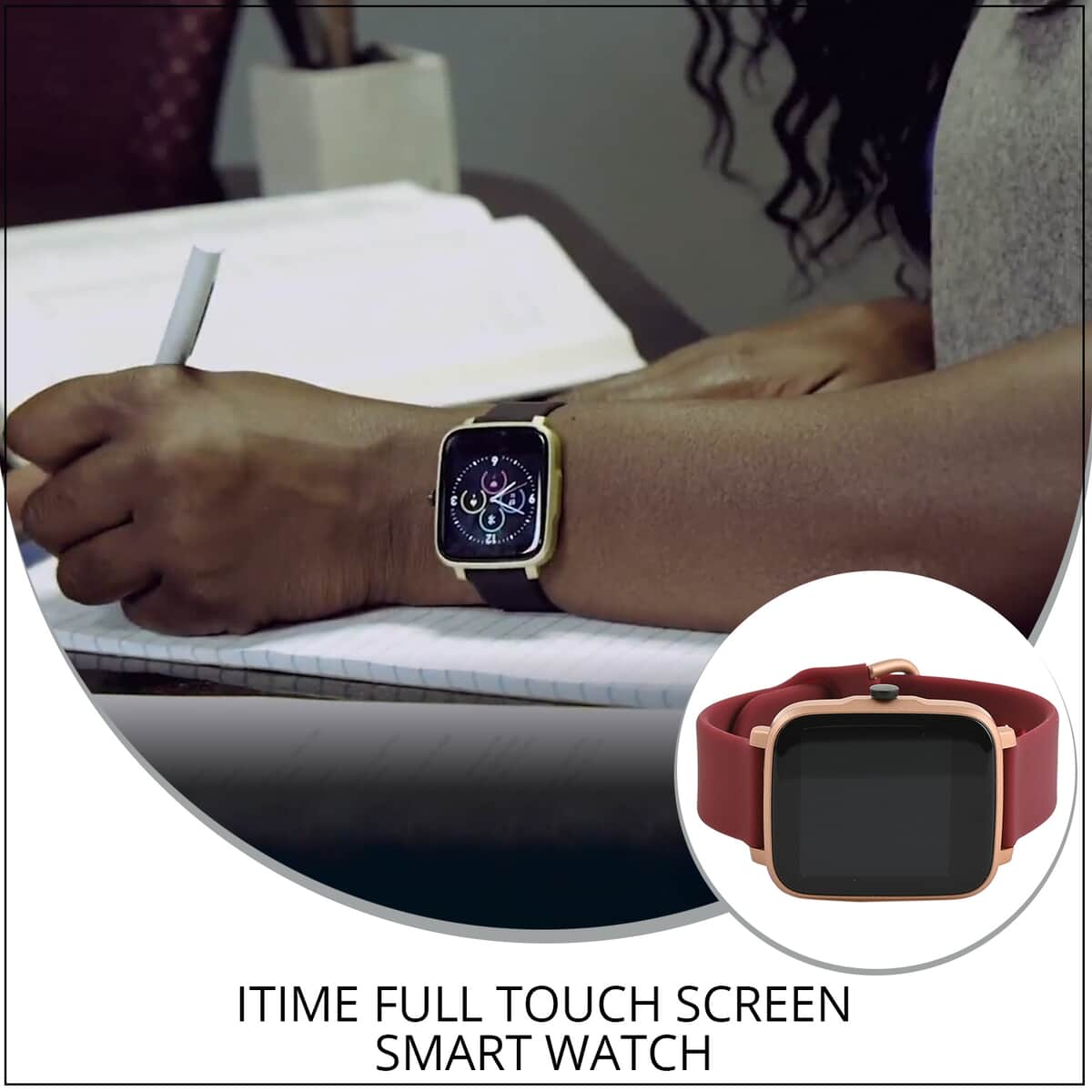 iTime Full Touch Screen Smart Watch with Burgundy Silicone Strap (40 mm Dial) image number 1