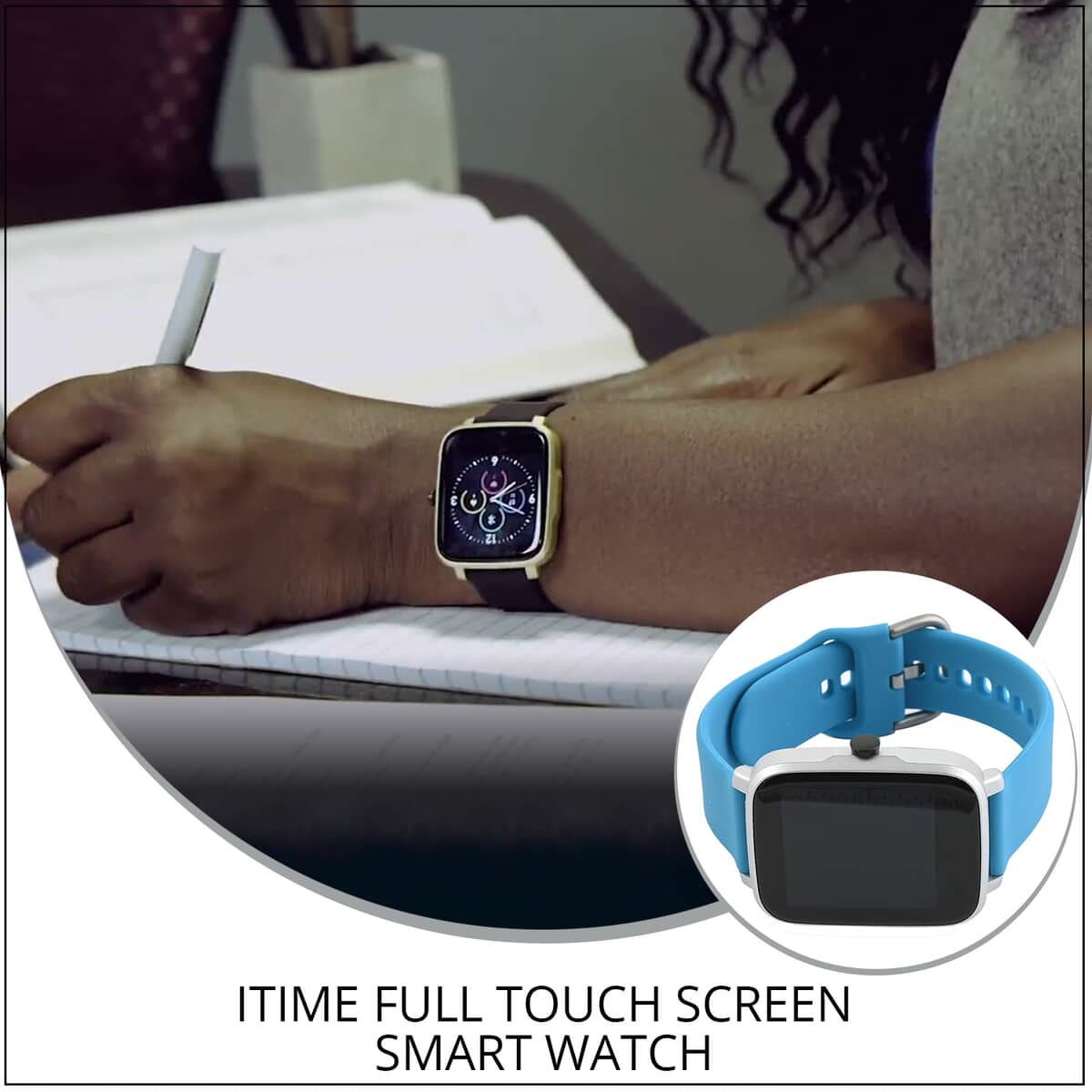 iTime Full Touch Screen Smart Watch with Blue Silicone Strap (40 mm Dial) image number 1