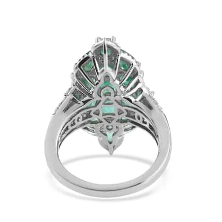 AAA Kagem Zambian Emerald and White Zircon Cluster Ring in Platinum Over Sterling Silver (Size 7.0) 3.60 ctw image number 4