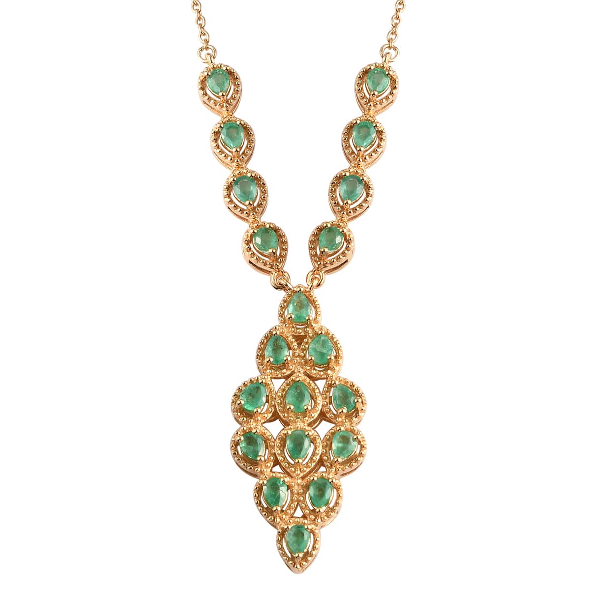 AAA Kagem Zambian Emerald Necklace 18 Inches in Vermeil Yellow Gold Over Sterling Silver 2.75 ctw image number 0