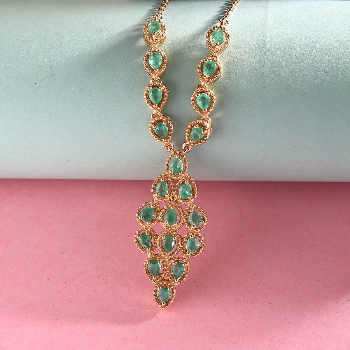 AAA Kagem Zambian Emerald Necklace 18 Inches in Vermeil Yellow Gold Over Sterling Silver 2.75 ctw image number 1