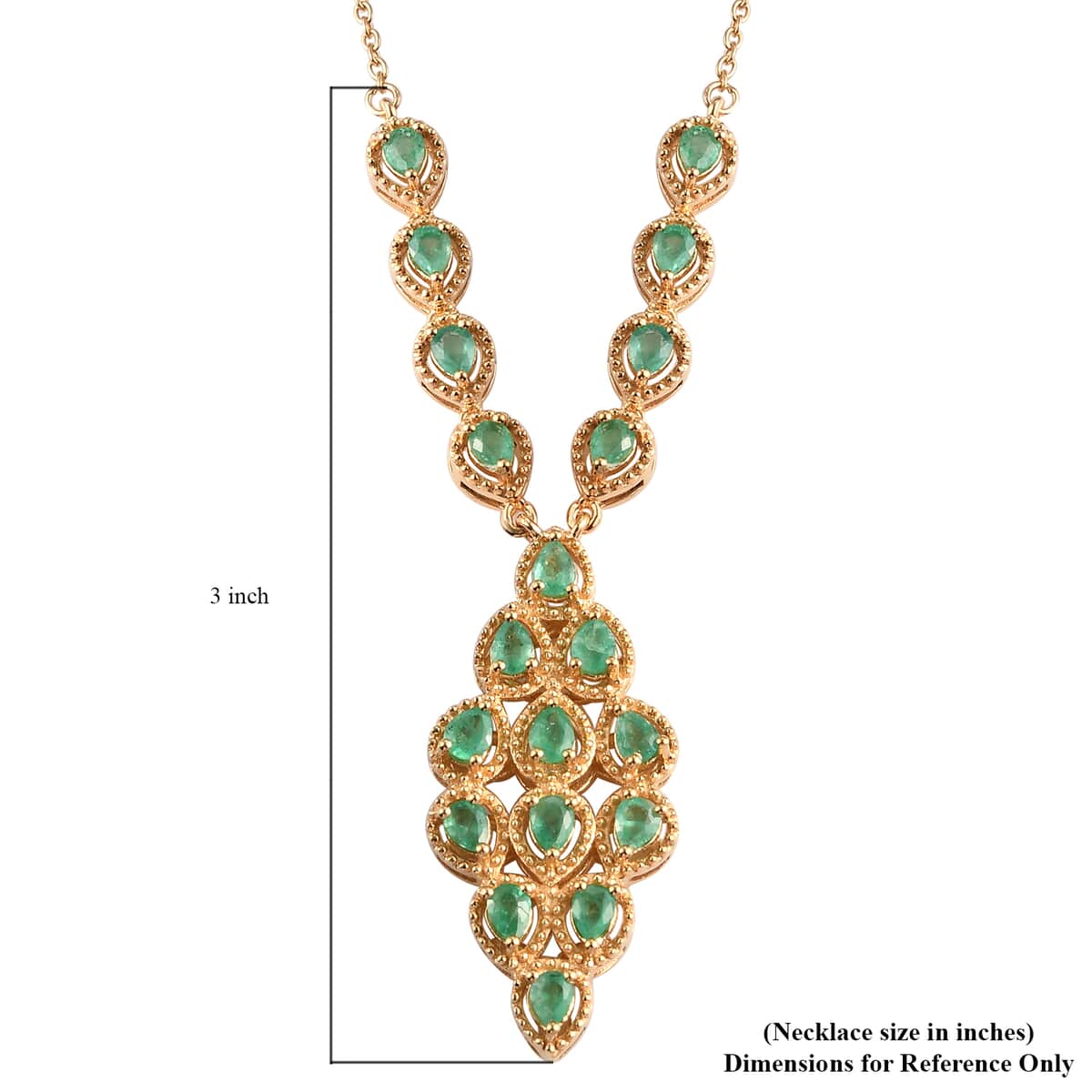 AAA Kagem Zambian Emerald Necklace 18 Inches in Vermeil Yellow Gold Over Sterling Silver 2.75 ctw image number 5