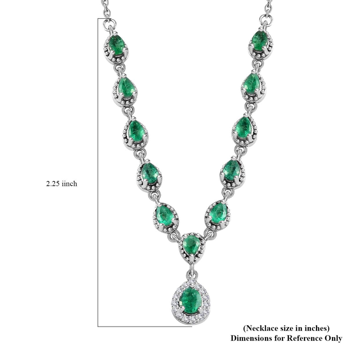 AAA Kagem Zambian Emerald and White Zircon Necklace 18 Inches in Platinum Over Sterling Silver 1.85 ctw image number 5